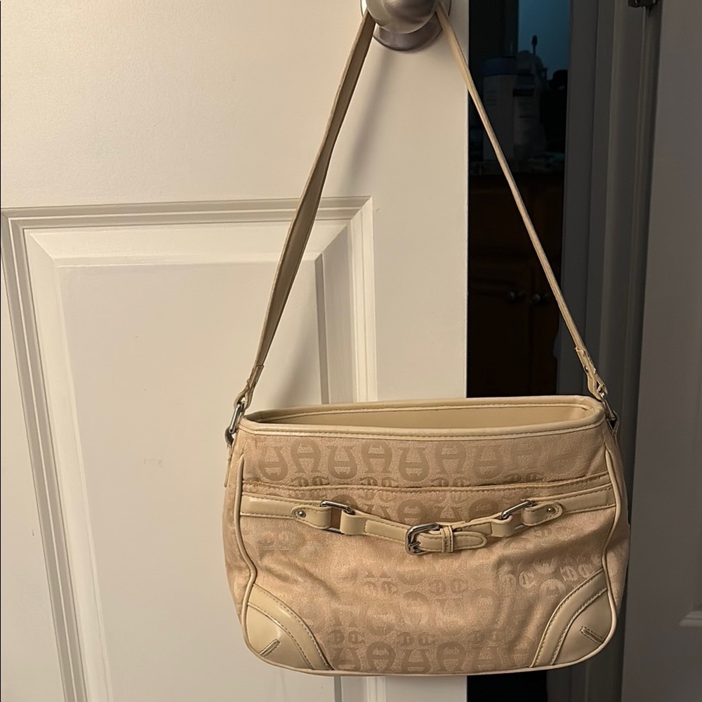 Eitenne Aigner Cream Fabric Shoulder Bag. 
13 X 9 x 2 inches